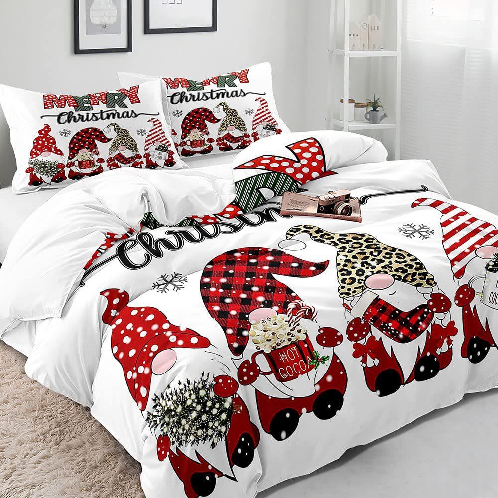 Christmas Cute Dwarf Three-Piece Quilt Cover 3D Digital Printing Bedding Set