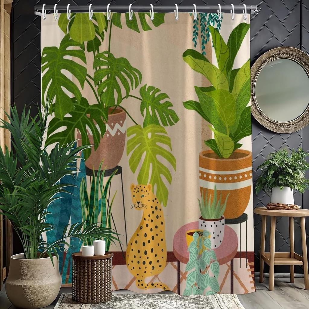Red Japanese Bird Shower Curtain with Crane and Plum Blossoms,Waterproof Fabric Bath Curtain, Anime Wave Style Bathroom