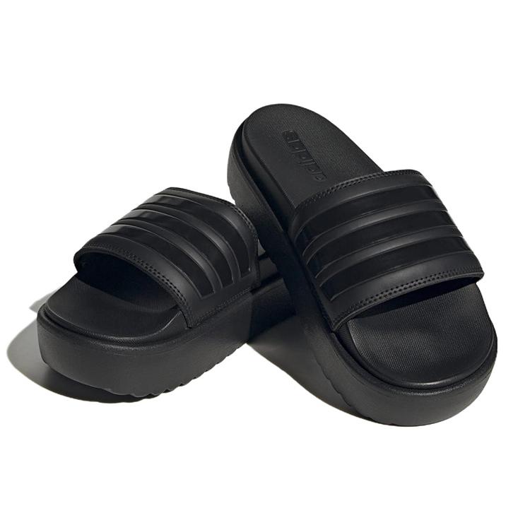 New Adidas Adilette Platform Slides Core Black Women's HQ6179