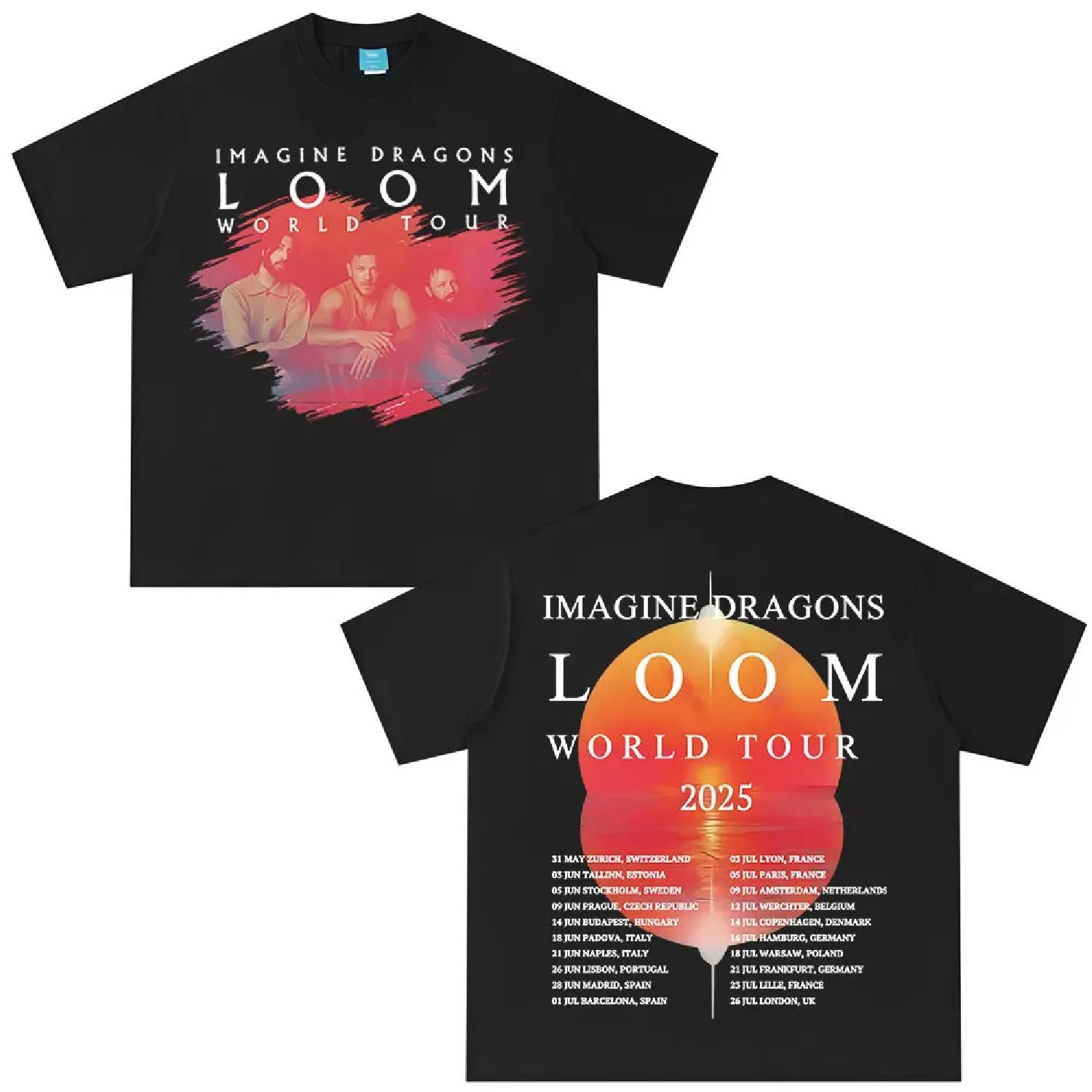

Imagine Dragons Band Loom World Tour 2025 Merch T Shirt Men Women Clothing Hip Hop Rock T-shirt Casual Cotton Oversized T-shirts S чёрный