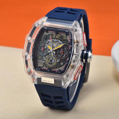 New Leather Crystal Transparent Multifunctional Running Seconds Business Calendar Quartz Watch
