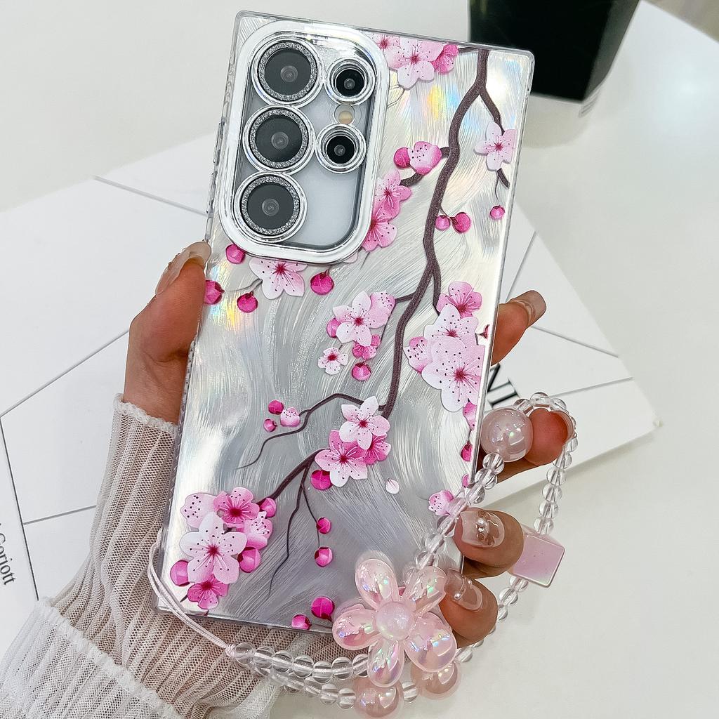 Samsung S25 Ultra Mobile Phone Case Flower Lens Film S24 All Inclusive New A56 Bracelet Protective Case