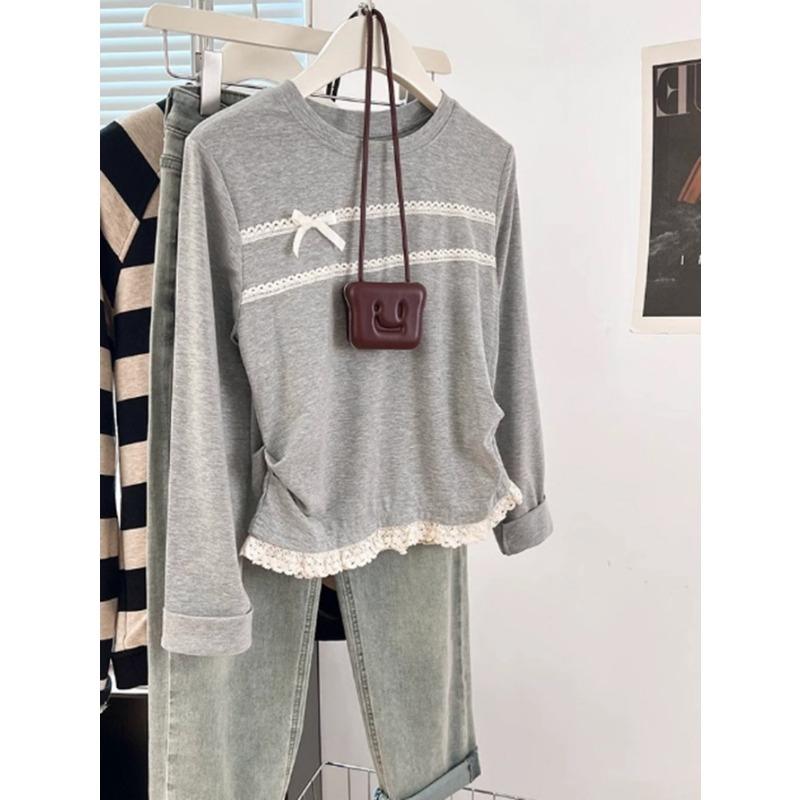 Casual Style Lace Long-sleeved Bottoming Shirt T-shirt Women's Clothing 2025 Autumn and Winter Amazon Independent Site