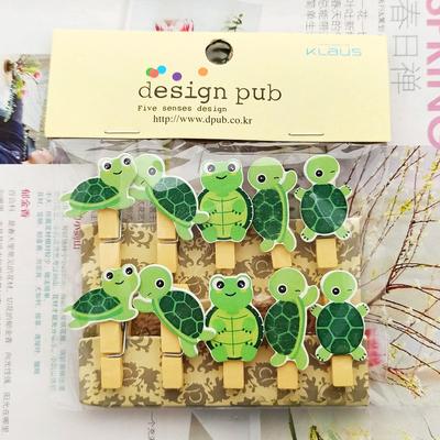 Cartoon Turtle Colorful Floral Art Flower Shop Notes Kindergarten Small Wooden Clips for Hanging Photos
