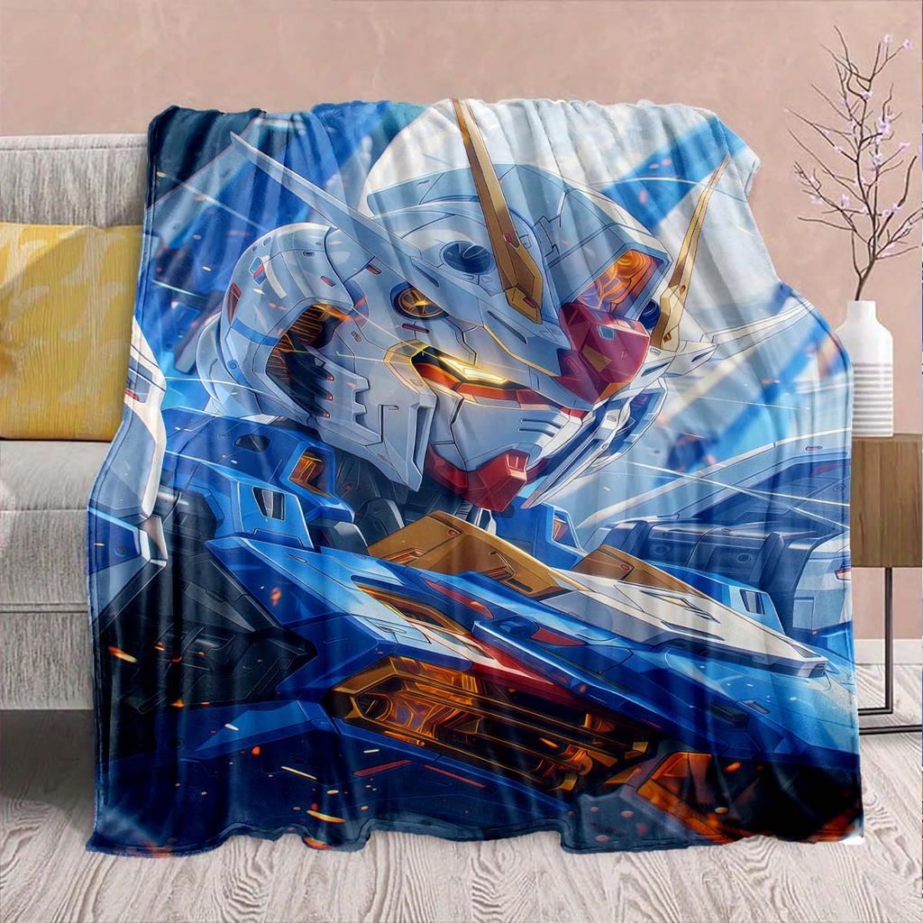 Gundam Anime Flannel Blanket - Soft Warm Perfect for Sofa, Bedding Camping Travel Office Home Decor -QJY