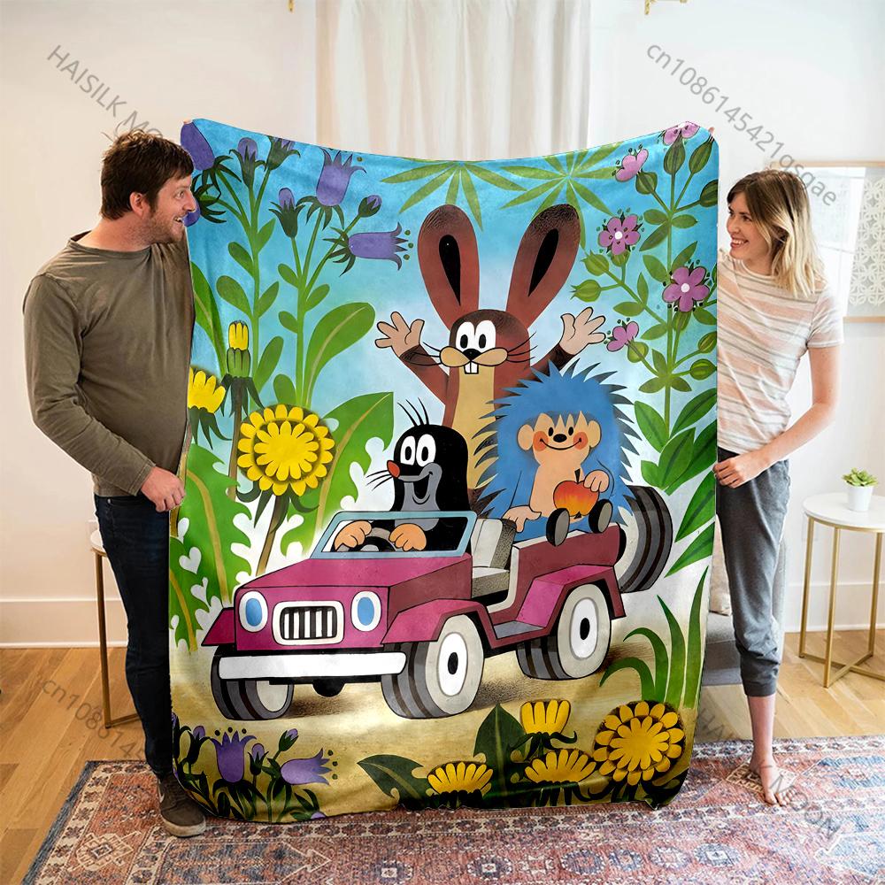 Cute Little Mole Print Cartoon Blanket Warm Soft and Comfortable Home Travel Sofa Bedding Camping Cars Cover Blanket for Gifts