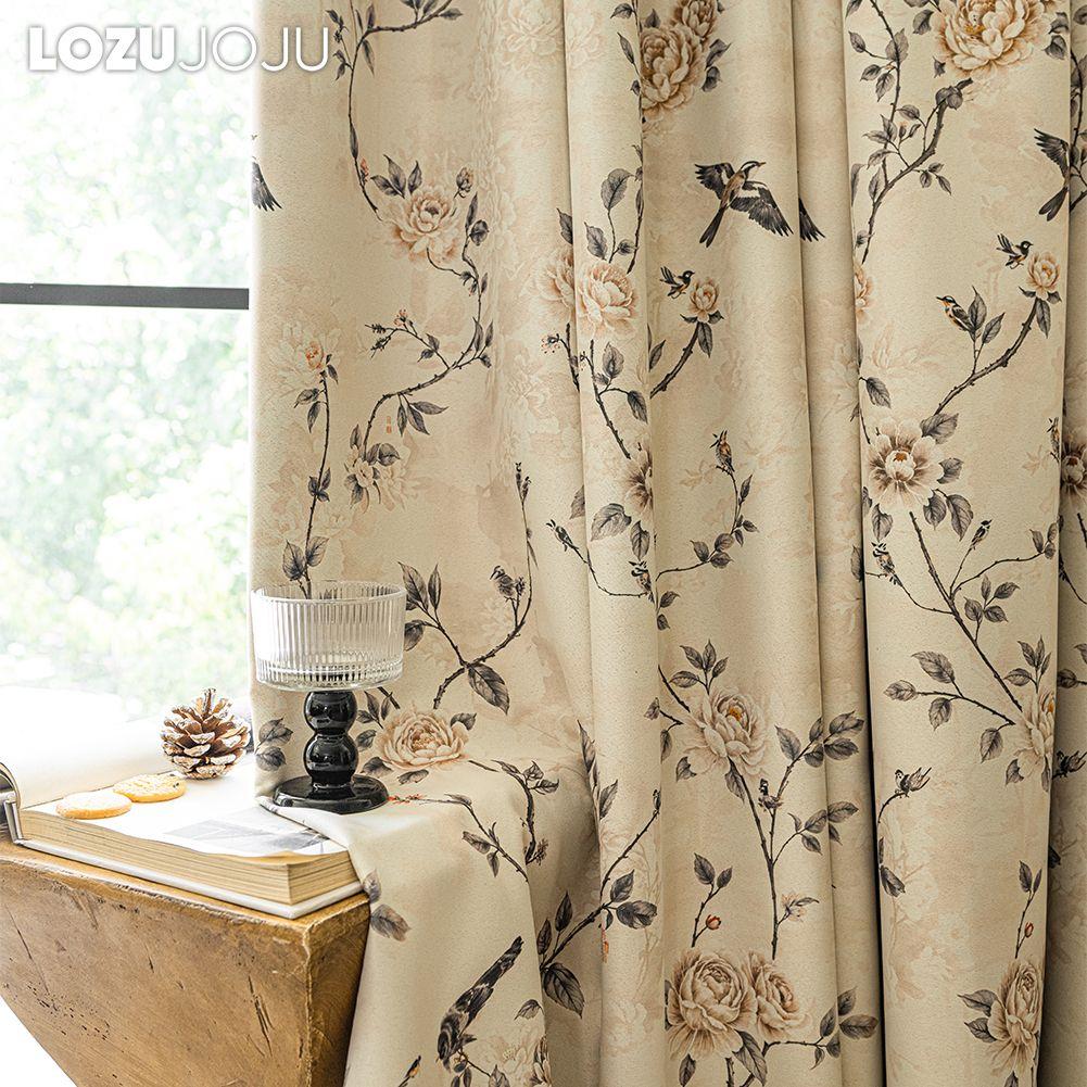 1PC LOZUJOJU Rural Style Retro Thick Curtains High-precision Printed Blackout Curtains for Bedroom Living Room Window for Home Decor