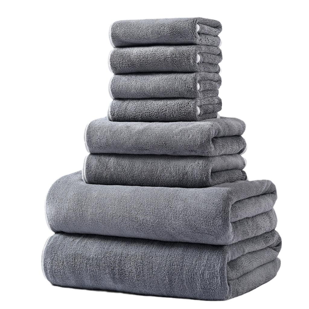 8 PC Coral Velvet Towel Bath Towel Square Towel Eight Piece Set Absorbent Soft Bath Towel Set Comfortable Textile Towels for The Home