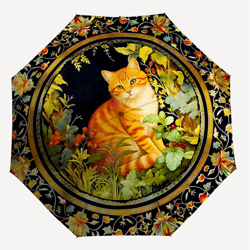 1PC Cat Floral Umbrella-8-Rib Reinforced, Automatic Open, Lightweight & Durable, Cute Fashion Accessory for Outdoor-P2664