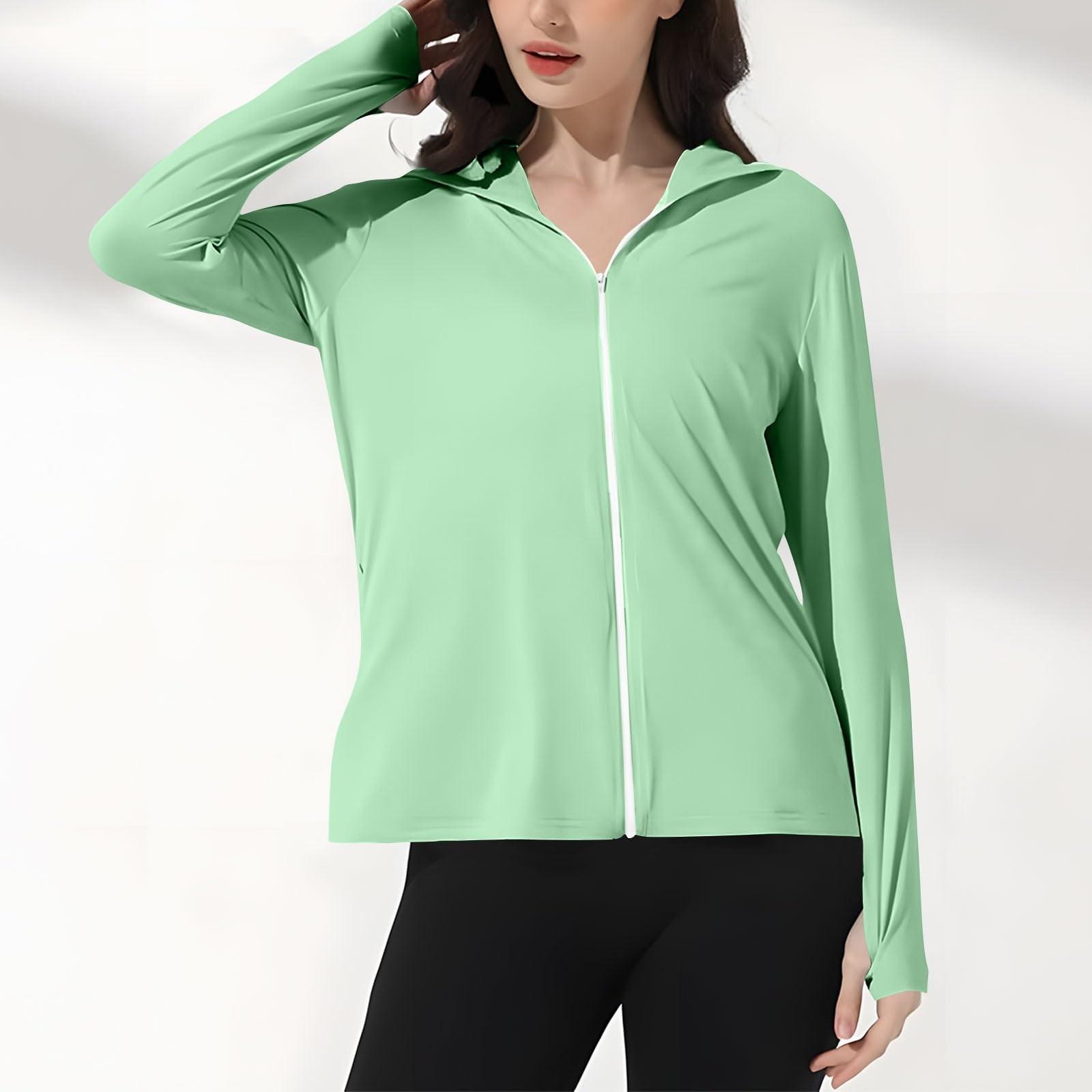 

Женская рубашка от солнца Ice Silk Hoodie с длинным рукавом Outdoor Hiking Summer Coat XL светло-зеленый