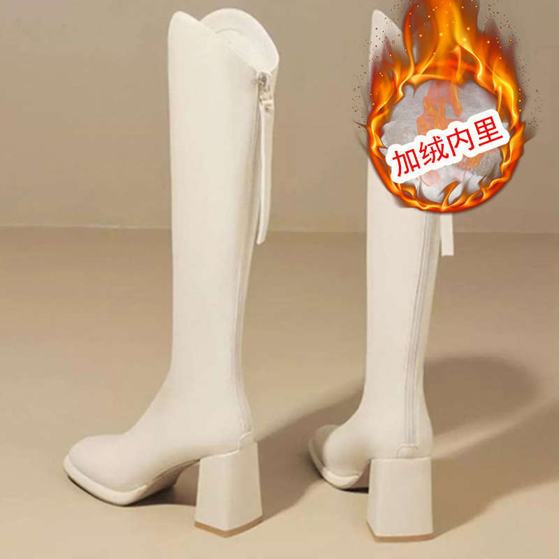 

Ботинки Женские Осень и Зима 2025 Новые Ботинки Рыцаря на Высоком Каблуке Облегающие Ботинки V-образный вырез Маленькие Высокие Облегающие Ботинки 40