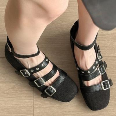 Moda Moda Baleriny 2025 Lato Projektant Mokasyny Klamra Płytki Dekolt Trend Płaskie Buty Mary Janes Codzienne Miękkie Płaskie Buty Mujer