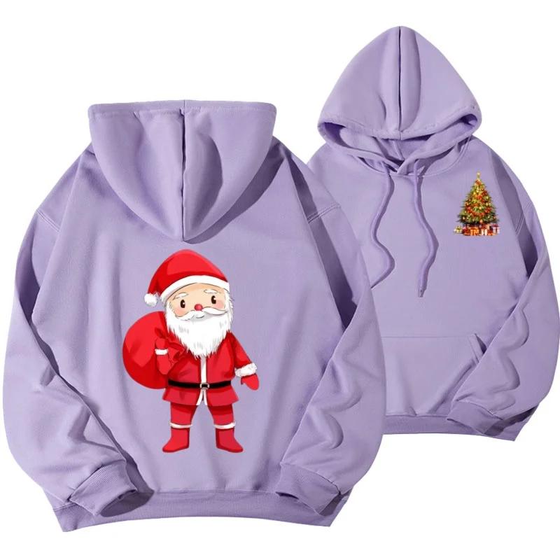 Unisex Merry Christmas Santa Claus Graphic Hoodie, Snowman Print Oversized Pullover Sweatshirt, Casual Christmas Streetwear Top