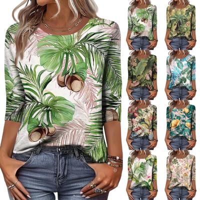 Women's Fashionable Casual Round Neck Three-Quarter Sleeve Printed T-Shirt Top