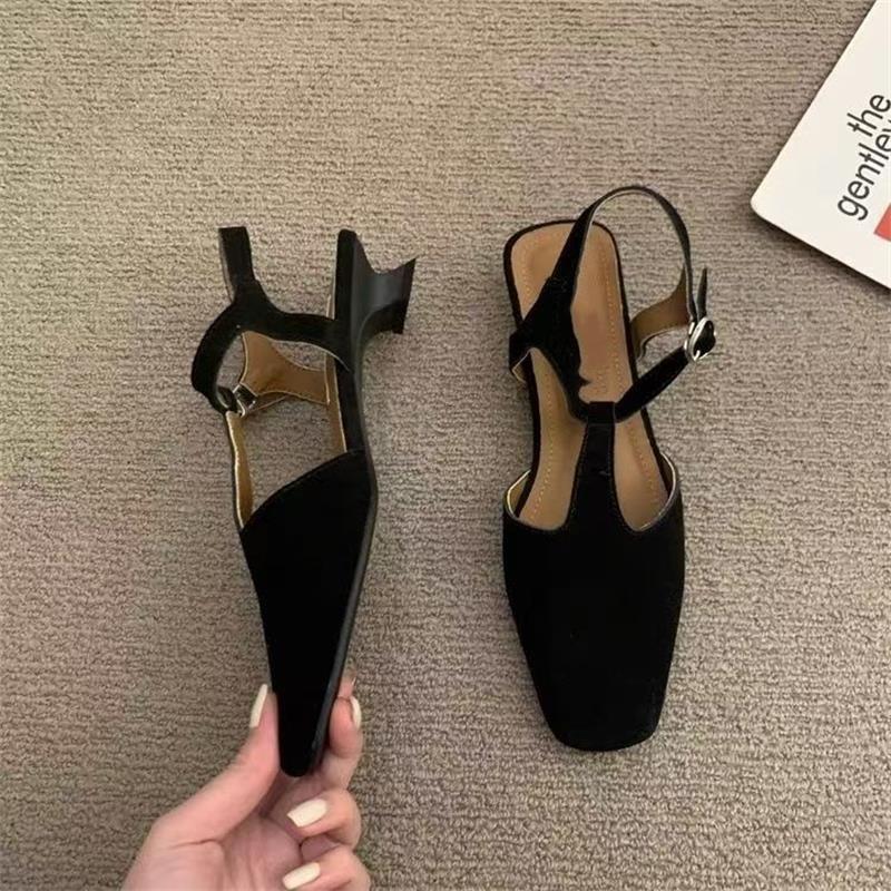 French bag head sandals women's 2025 new summer thick heel empty single shoes one-word buckle retro evening Roman shoes