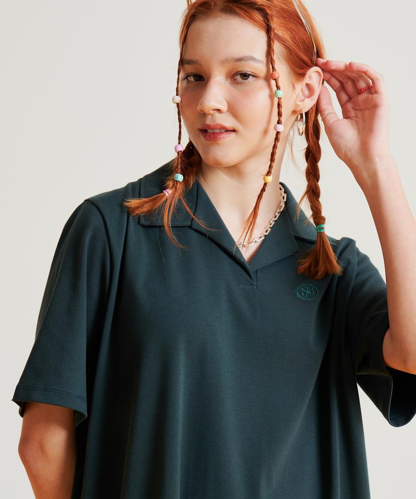 Metapeo Met Natural Collar Short Sleeve Long Dress Green