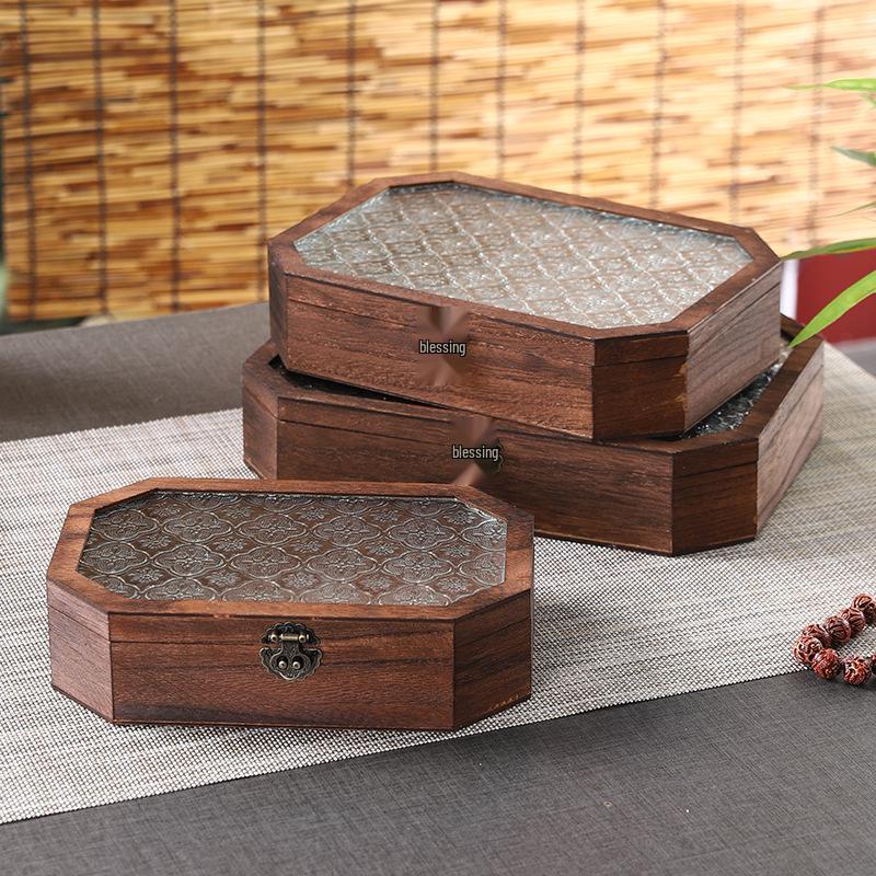 Jewelry Organizer with Wooden Base & Glass Lid - Dustproof Display for Earrings, Bracelets & Ornaments