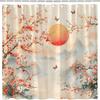Asian Scenic Shower Curtain Pink Cherry Blossom Floral Butterfly Misty Mountain Japanese Oriental Traditional Spring Landscape