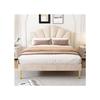 Lit rembourré - 140x190 cm - Tête de lit réglable - Velours beige - Sommier à lattes en bois