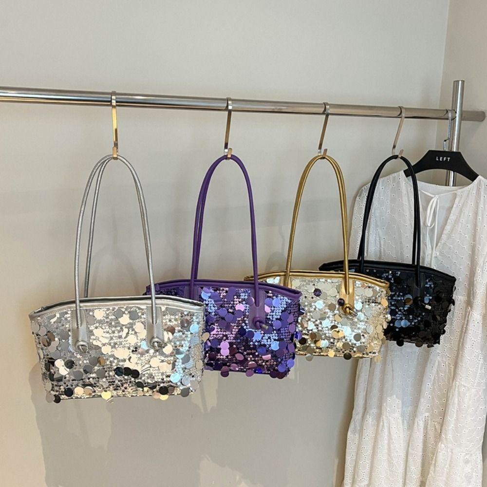 Fashion Shiny Sequin Tote Bag Sequined Fashion Glitter Shoulder Bag Underarm Bag Large Blingbling Handbag Outdoor