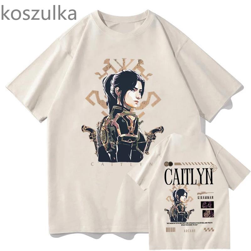 Arcane T-Shirt Caitlyn Kiram Unisex T-Shirts Rundhals Unisex Reine Baumwolle Mode Fans Kurzarmshirts Geschenk Vintage Streetwear Oberteile