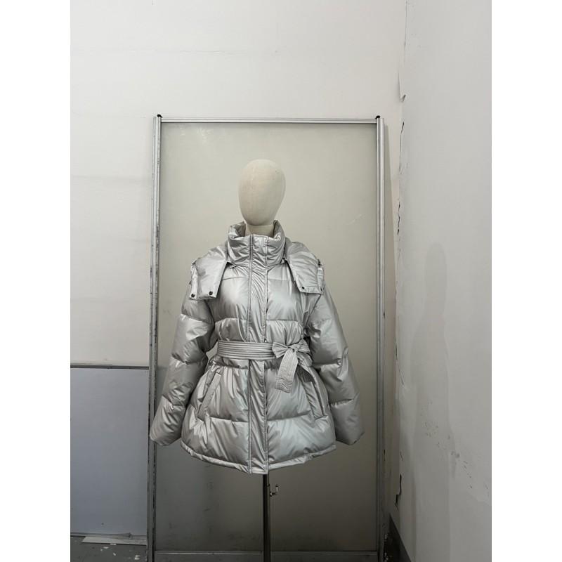Womens Hooded Down Jacket Slim Fit Warm Shiny Reflective Strap Coat Fall Winter Daily Outdoor Commute