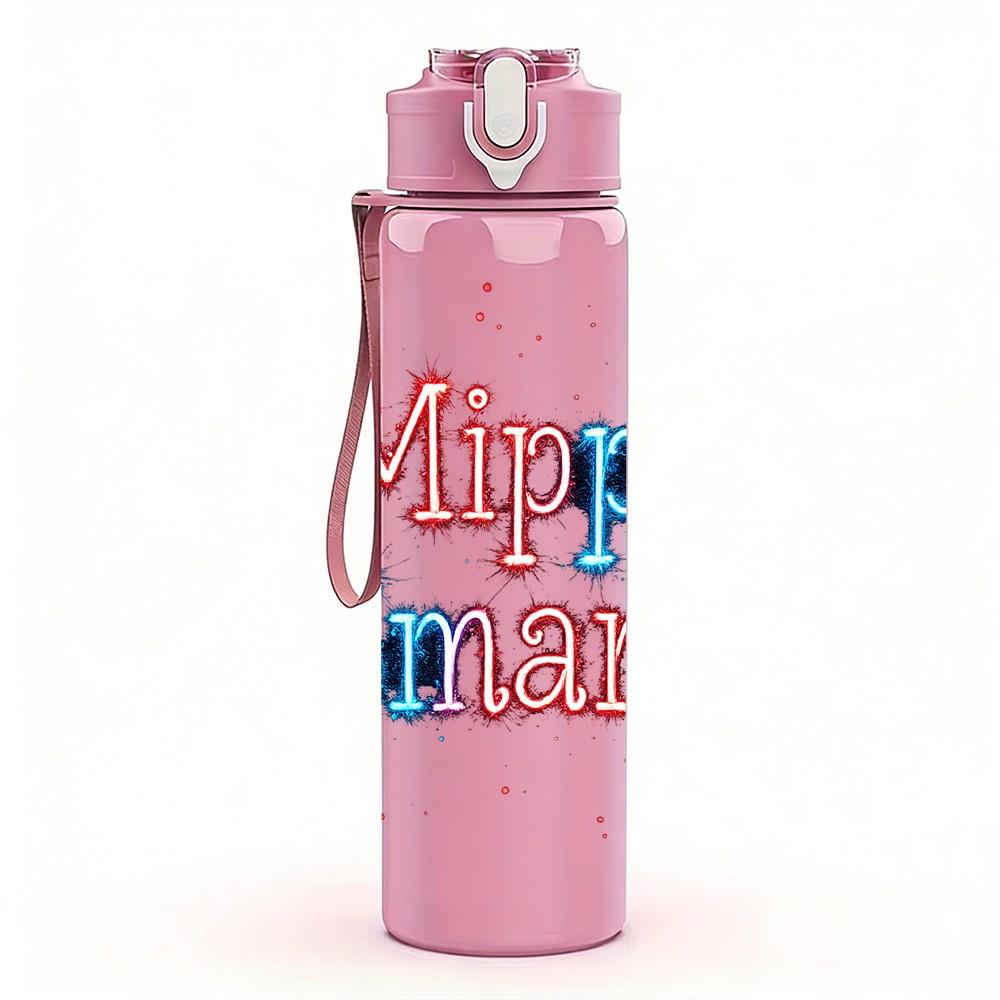 1PC Minny Smart Colorful Letter Print 750ml Color Plastic Sports Water Bottle Leakproof Flip Straw Lid Suitable for Sports Office Home Use