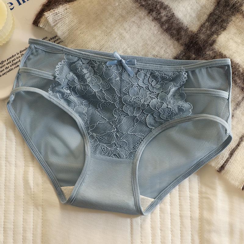 Damen Spitzen-Tanga im japanischen Stil: Hohle Netz-Mid-Waist, Bequeme & Atmungsaktive Baumwoll-Schritt-Slips.