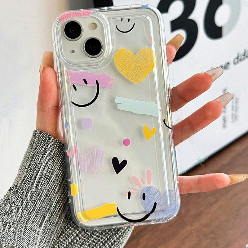 Smiling Face White Star Pattern Phone Case for  Mi 11 Lite 14 13 12 13T 12T Poco X6 X5 X3 F5 Pro Air Cushion Clear Cover