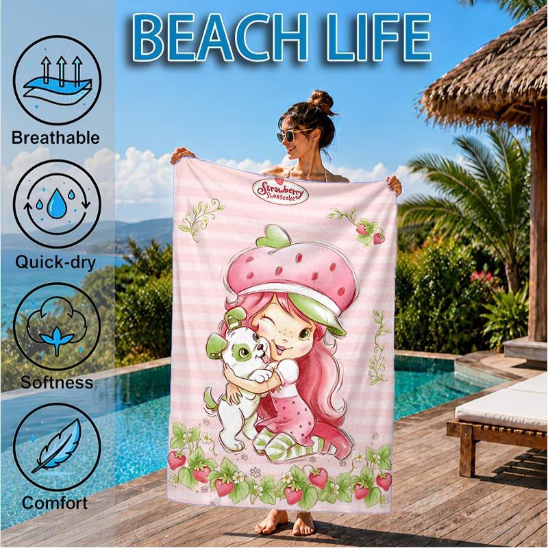 Straw-berry Sweet Moment Beach Towel, Microfiber Beach Towel, Perfect For Pool, Beach, Travel, Home Decor Beach Party Fan Gifts