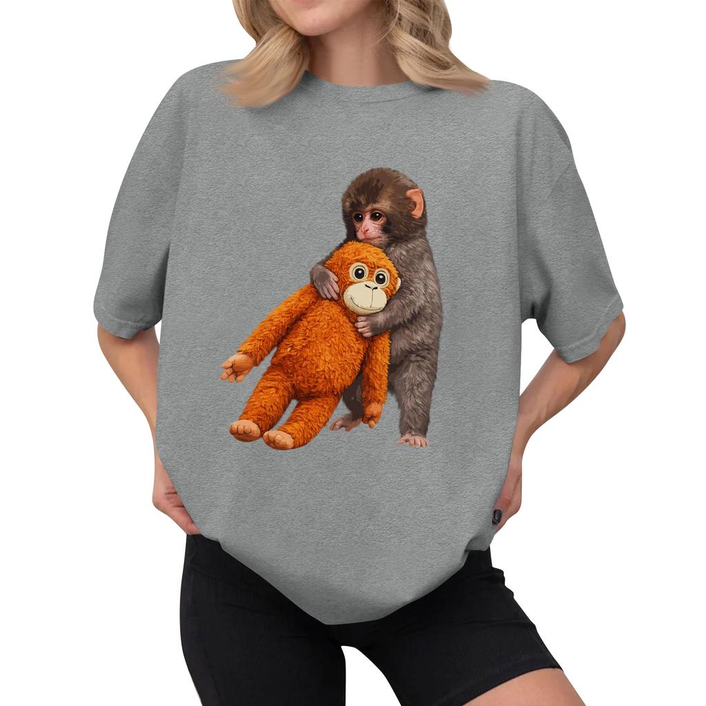 Women's Casual Printed T-Shirt Round Neck Pullover Short Sleeve Top