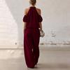 Modisches Damen schulterfreies Wickeloberteil High-Waist Hose mit weitem Bein Lässiges Set