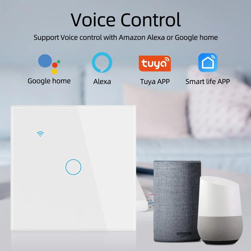 Smarter Schalter EU WiFi Smartlife Neutralleiter/Kein Neutralleiter Touch Lichtschalter 220V Funktioniert mit Alexa Google Home 1/2/3/4-fach