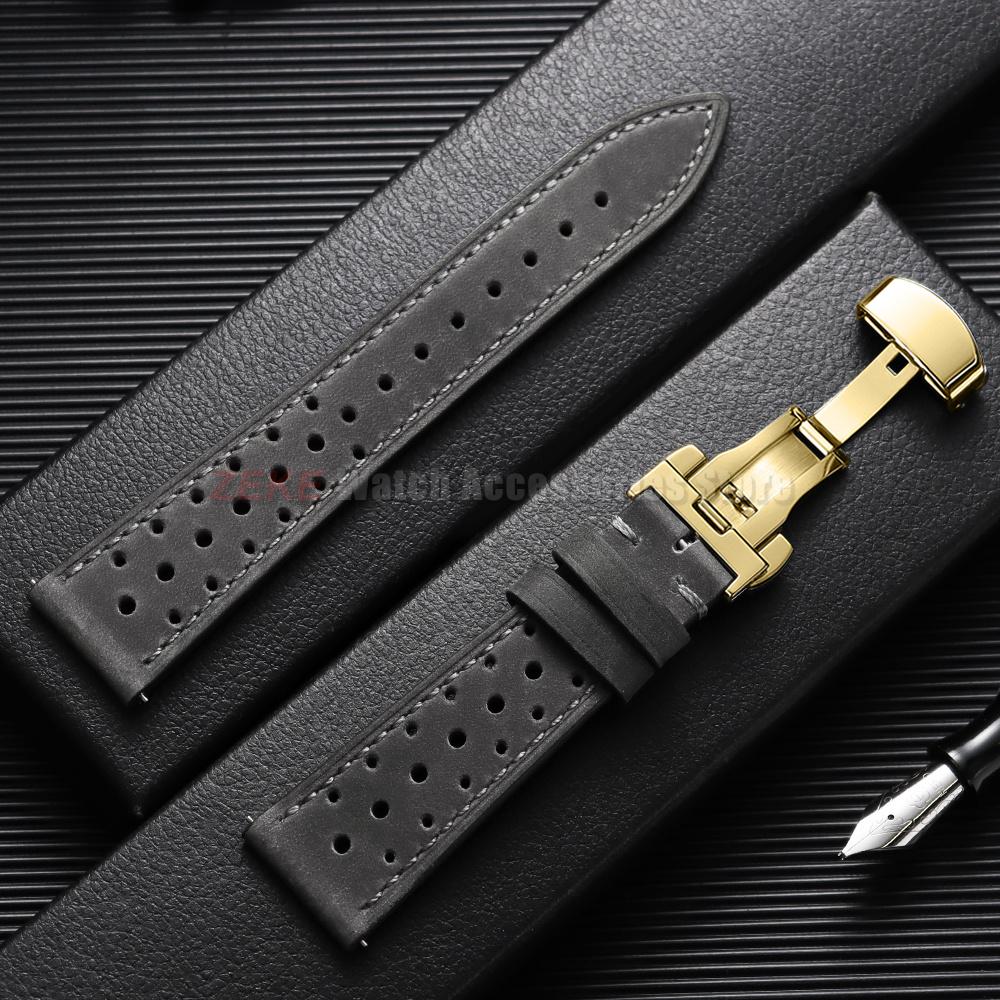 Quick Release Vintage Leather Watch Strap Stitching Cowhide Band for Omega 18/19/20/21/22/24mm Deployment Clasp Wrist Bracelet