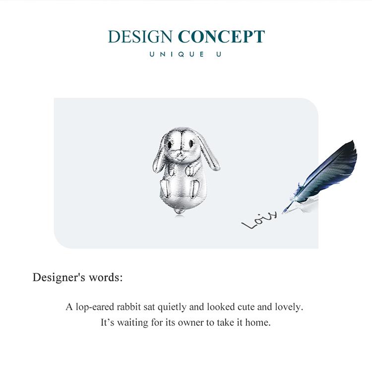 BAMOER 925 Sterling Silver Cute Lop-eared Rabbit Charms Bead for Women Bangle and Bracelet DIY Fine Jewelry