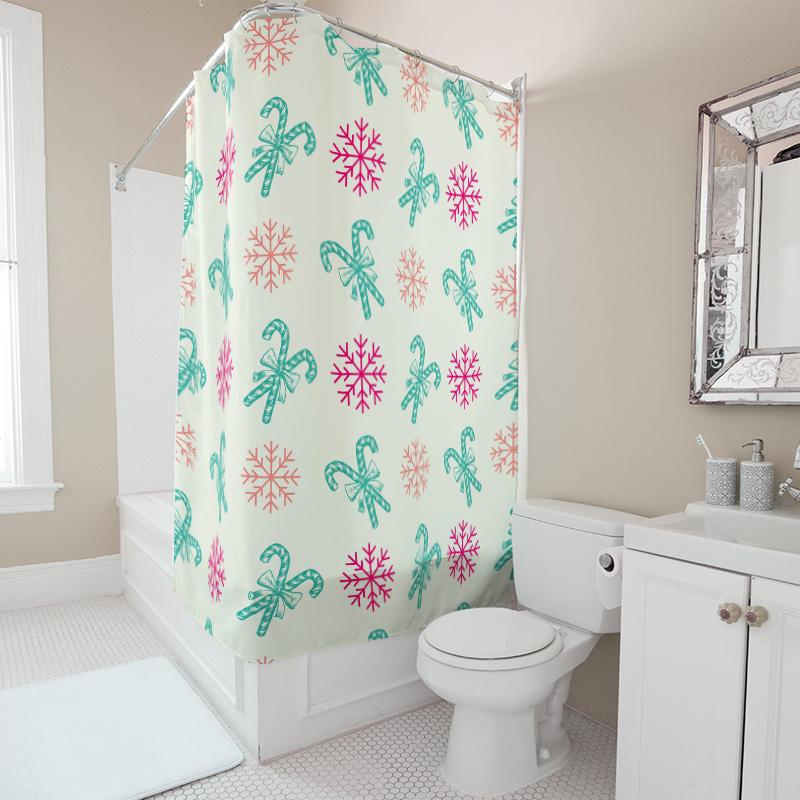 Tu Cute Candy Cane Christmas Shower Curtain Festive Holiday Bathroom Decor Set Waterproof Holiday Decor Festive Xmas Pattern