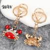 Zinc Alloy Keychain Charm Pendant Sparkling Rhinestones Inlaid Crab Design Key Anti-oxidation Holder with Lobster Clasp Lightweight Car Bag Accessory