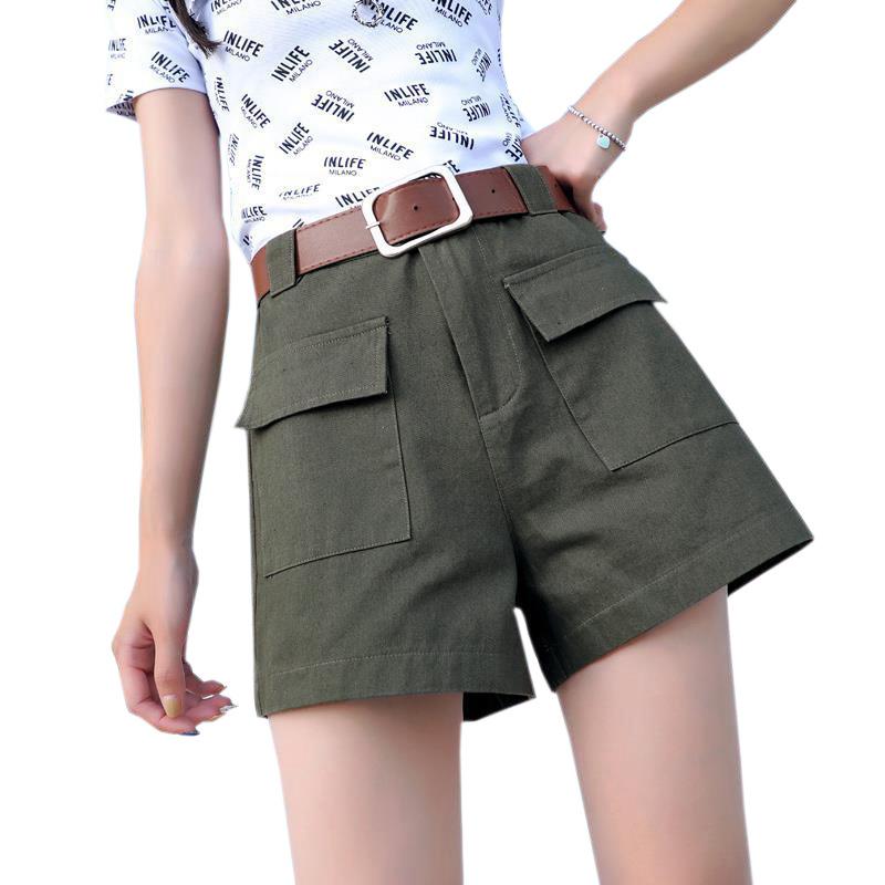 Klassische und minimalistische Mode Vielseitige militärgrüne Damen-Sommer-Außenbekleidung Lockere A-Linien-Weitbeinhose Dünne, hochtaillierte, lässige Denim-Shorts