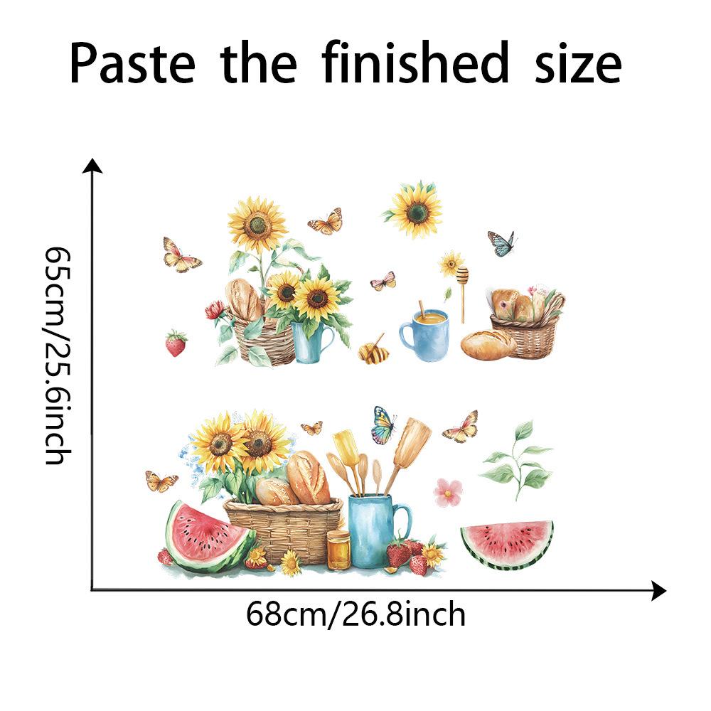 Hand-Painted Sunflower Bread Butterfly Wall Sticker Self-Adhesive Removable for Kitchen Entrance Background Wall Decoration