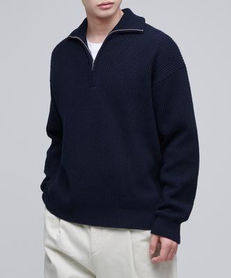 Relaxed Ribbed Half Zip Knit [Navy]