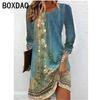 Vintage Floral A-Line Dresses Autumn Winter O-Neck Long Sleeve Casual Dress Female Elegant Bohemian Dress Vestidos Big Size