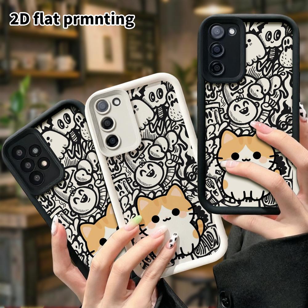 Phone Case: 2D Flat Samsung Galaxy A34 A35 M05 M06 S20 S22 S21 FE Plus 5G Protective Case, Orange and White Kitty, Christmas and Halloween Gift
