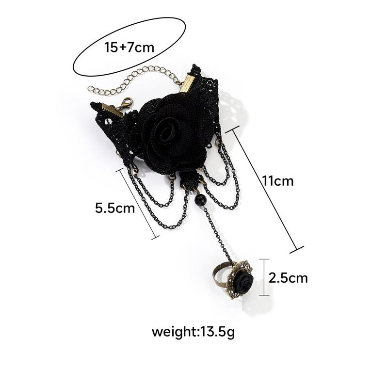 Black Lace Red Rose Finger Bracelet With Ring Harness Slave Link With Ring Bracelet Accessories Party For Women