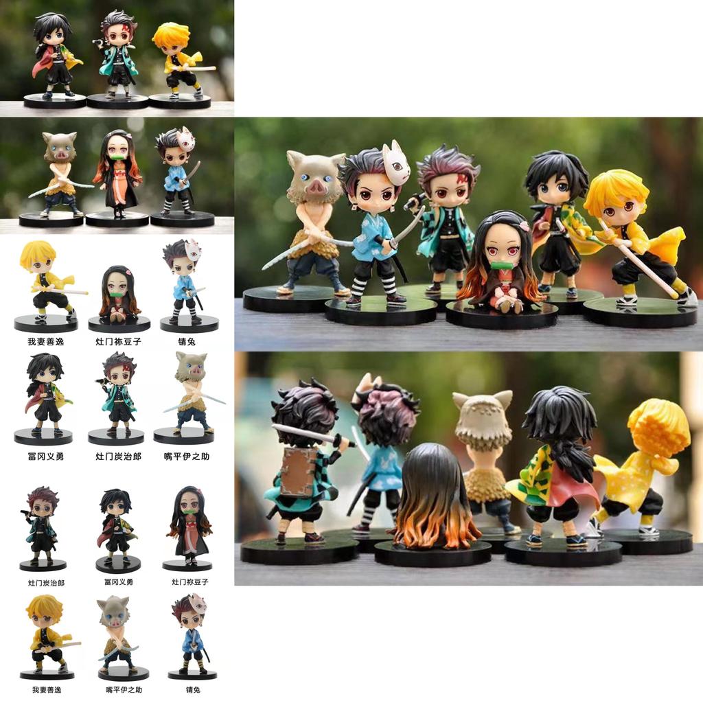 Q Version Demon Slayer Handicrafts 6-piece Mini Figurines Set 11cm For Display
