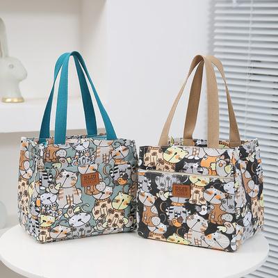 Tragetasche mit modischem Aufdruck, tragbare Picknick-Lunchtasche aus Canvas, isoliert, große Kapazität, Bento-Tasche, Reise-Thermokühler-Handtasche