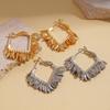 18K real gold electroplated geometric square leaf fringed silver needle earrings niche earrings
