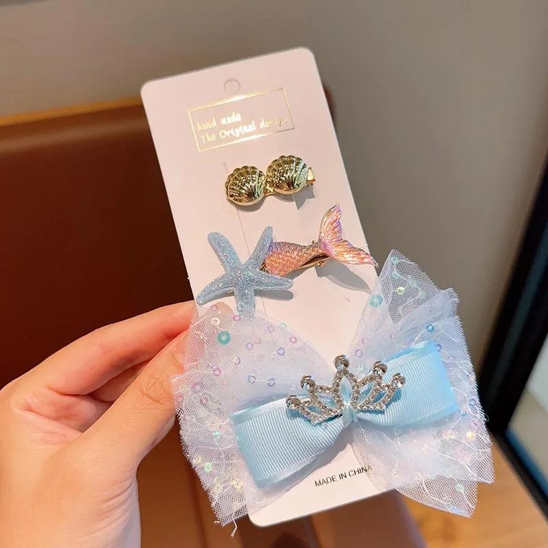 Children Ocean Series Hairpin Mermaid Tail Shell Princess Hair Accessories Baby Headwear for Girls Butterfly Crown Hair Clip