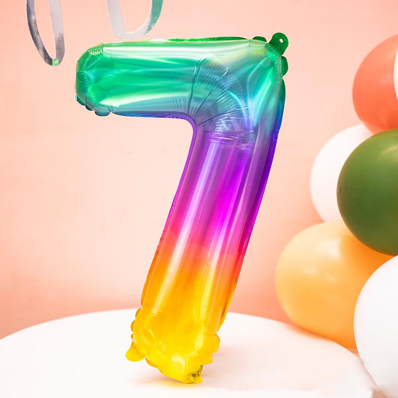 1pc 16inch New Rainbow 0-9 Gradient Number Aluminum Foil Balloons Birthday Celebration Party Decoration Children's Toy Balloon