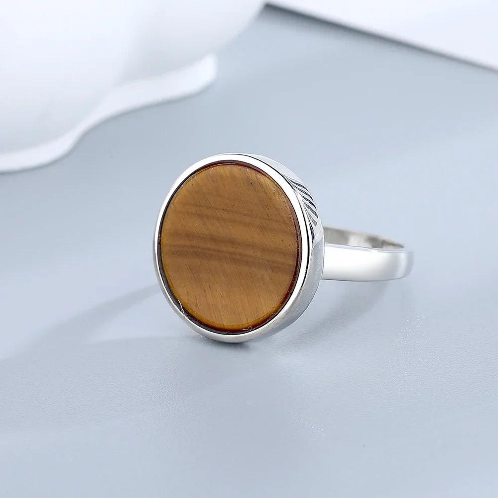 Women Ring 15MM Natural Stone Lapis Agate Malachite Brief Design Cute Ring Fashion Women Party Jewelry