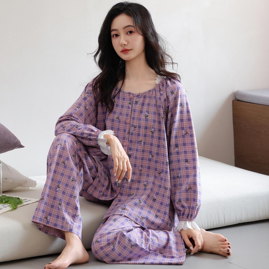 Cotton pajamas mother among the elderly grandmother women cotton long sleeves spring and autumn 1011 new loungewear set
